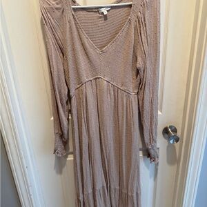 Baltic Born Tan V-Neck Smocked Midi Dress